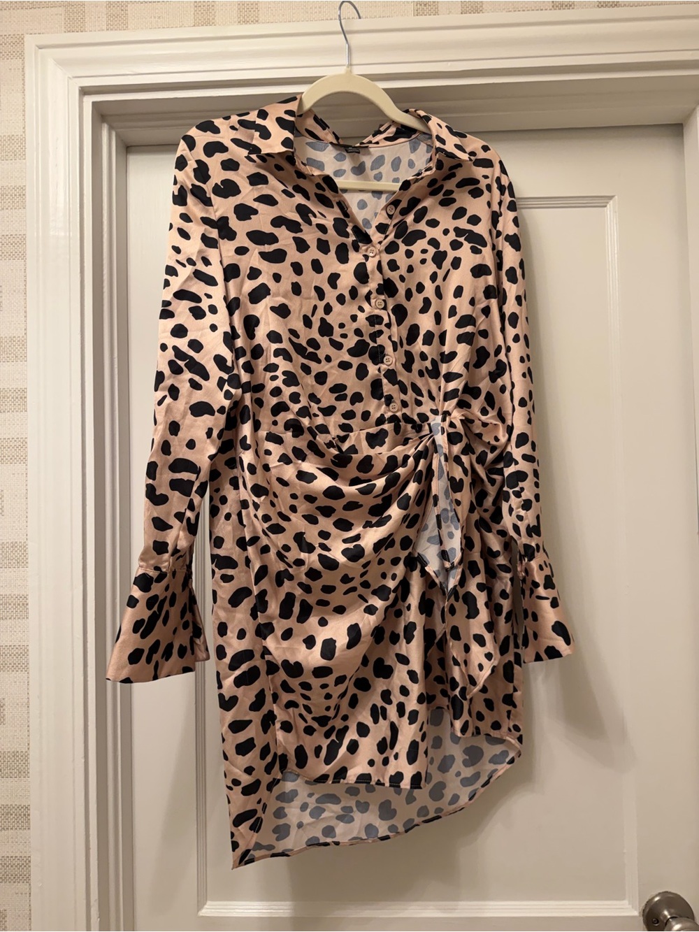 Aqua Blush Pink and Black Animal Print Long Sleeve Twist-Front Dress